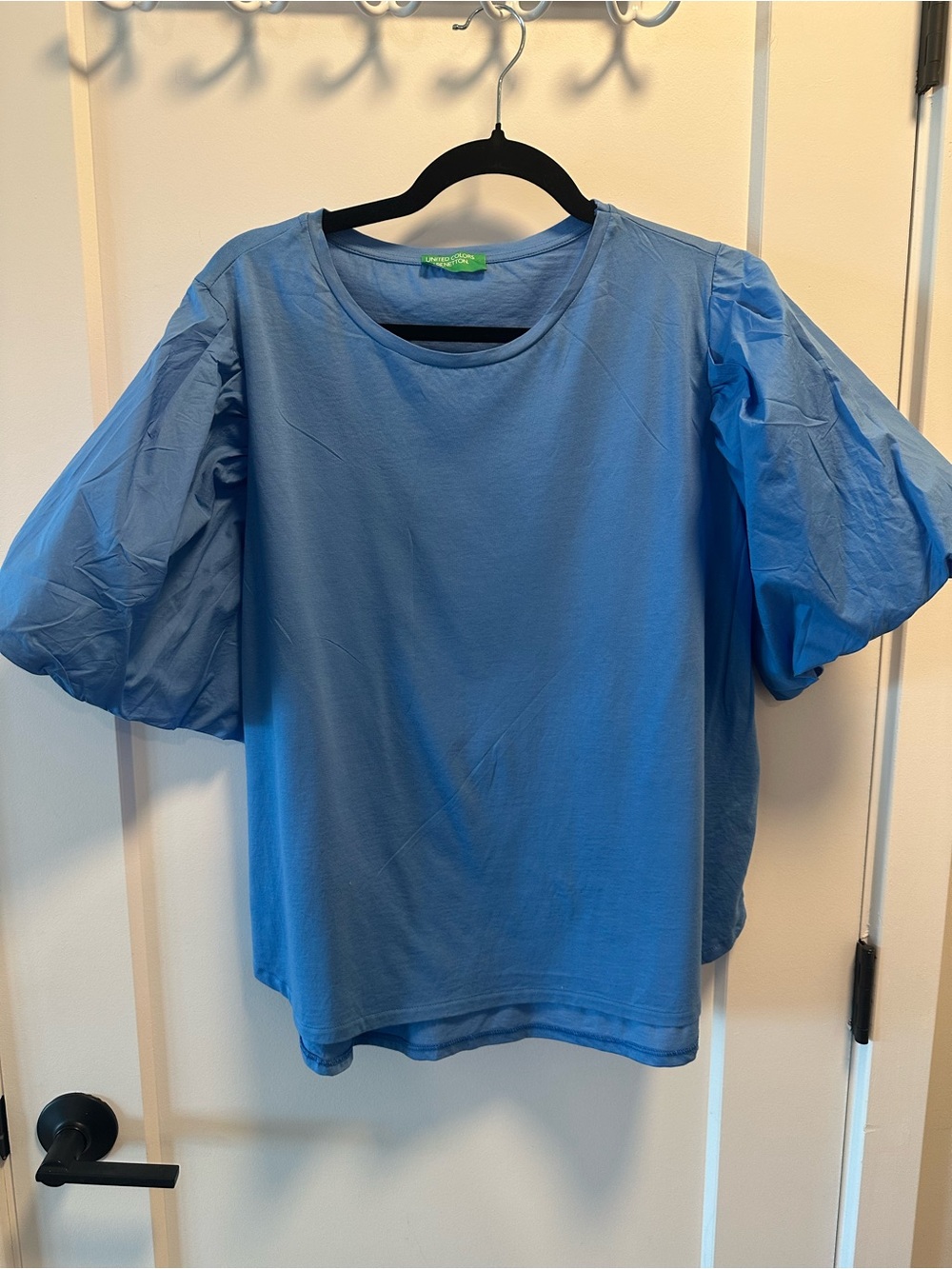 United Colors of Benetton Blue Puff Sleeve Cotton Top XL